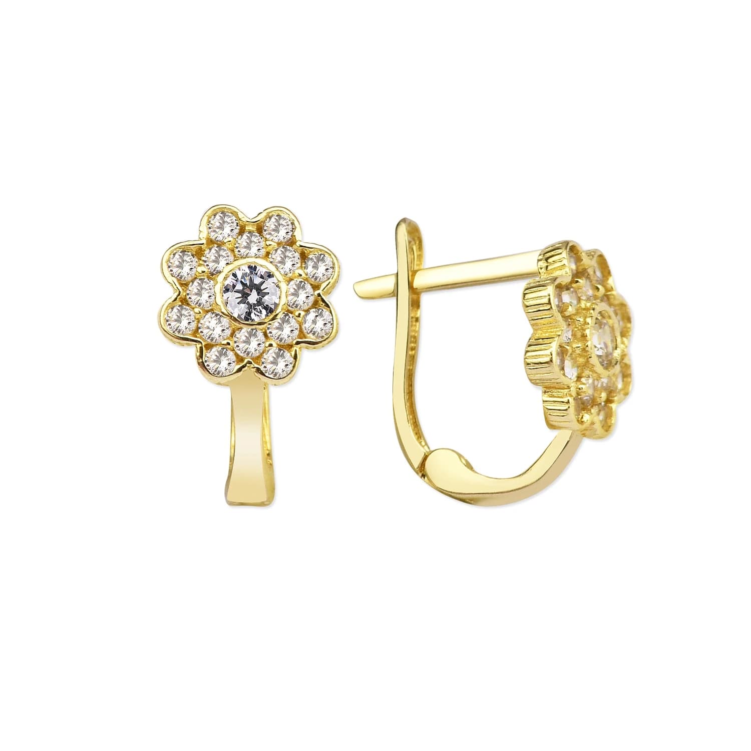 Детски обеци от жълто злато с бели цирконий - Image 1