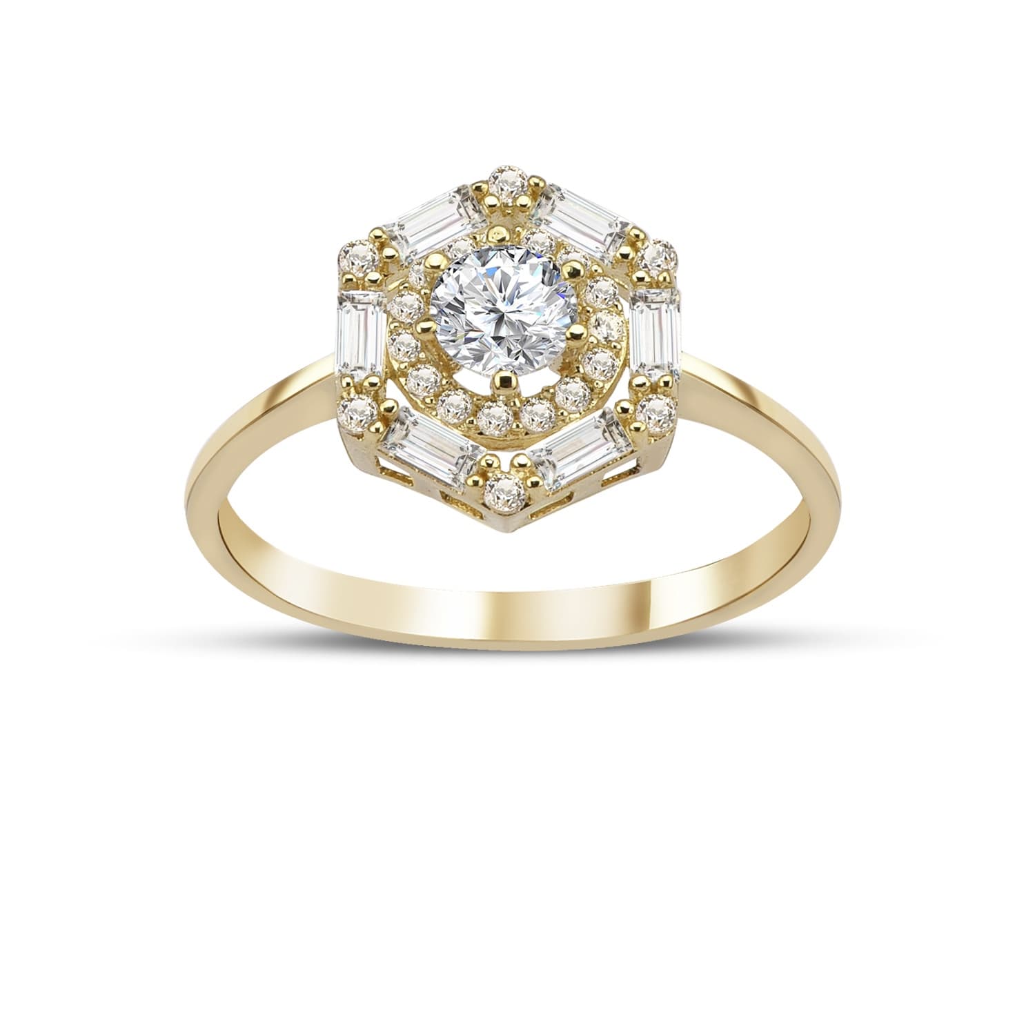 Годежен пръстен от жълто злато с бели цирконий - Image 2