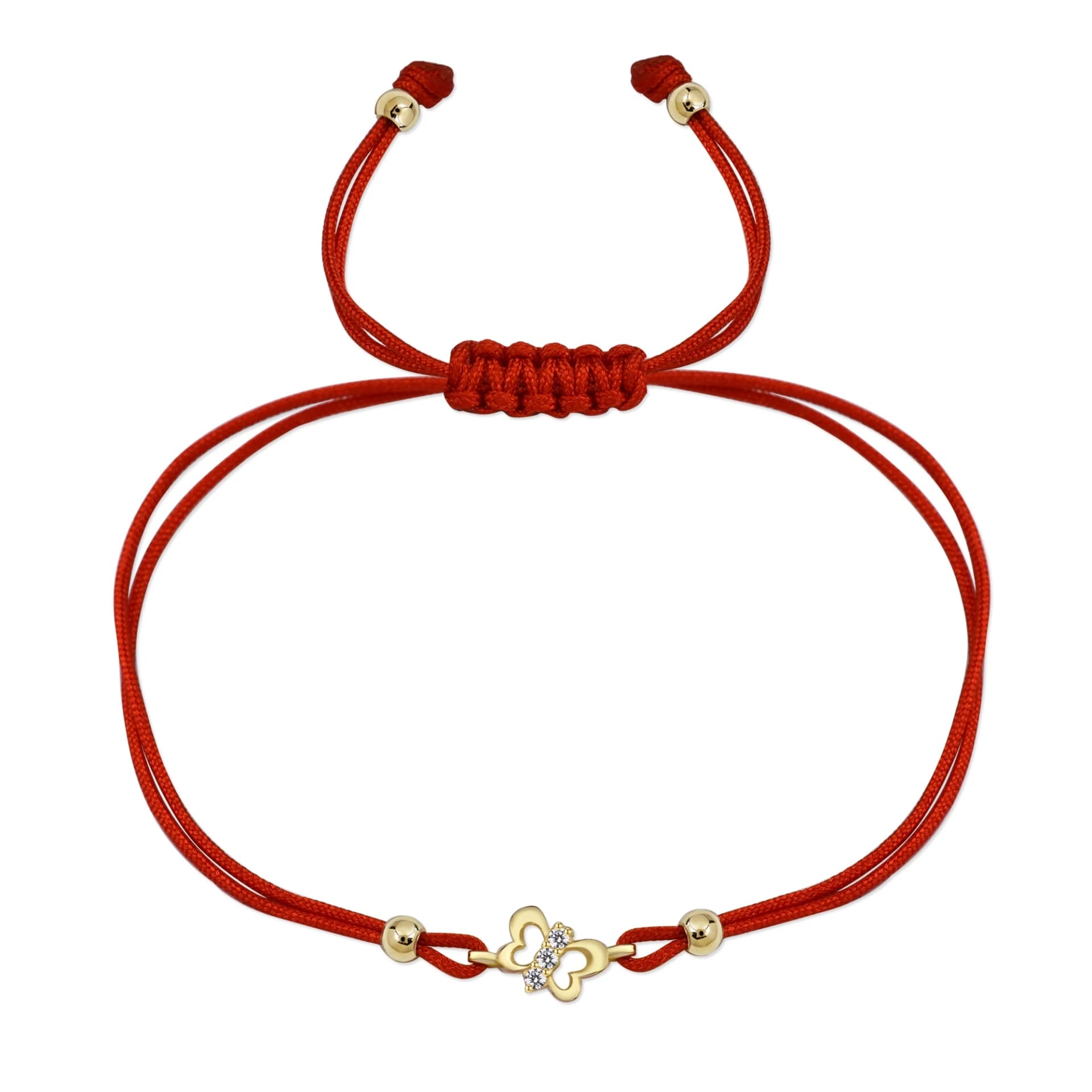 Гривна с червен конец Пеперуда с бели цирконий - Image 1