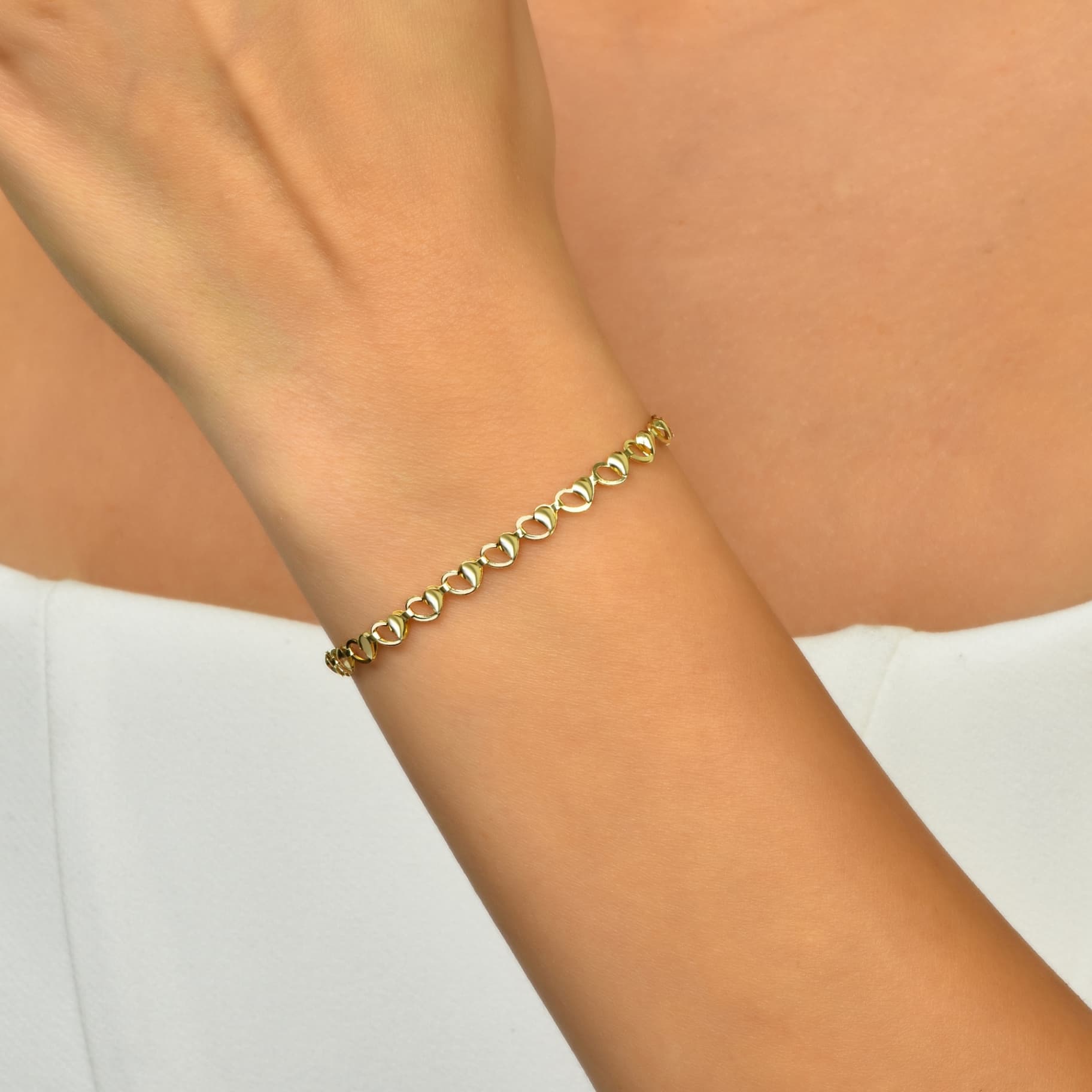 Гривна от жълто злато плетка сърце - Image 2