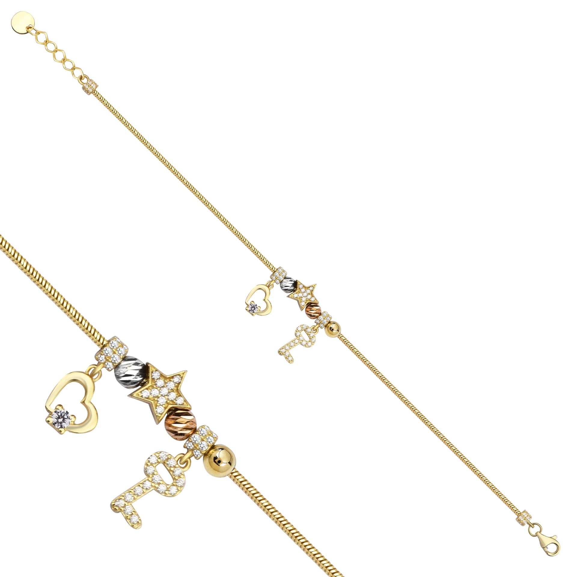 Гривна тип Пандора от жълто, бяло и розово злато - Image 1