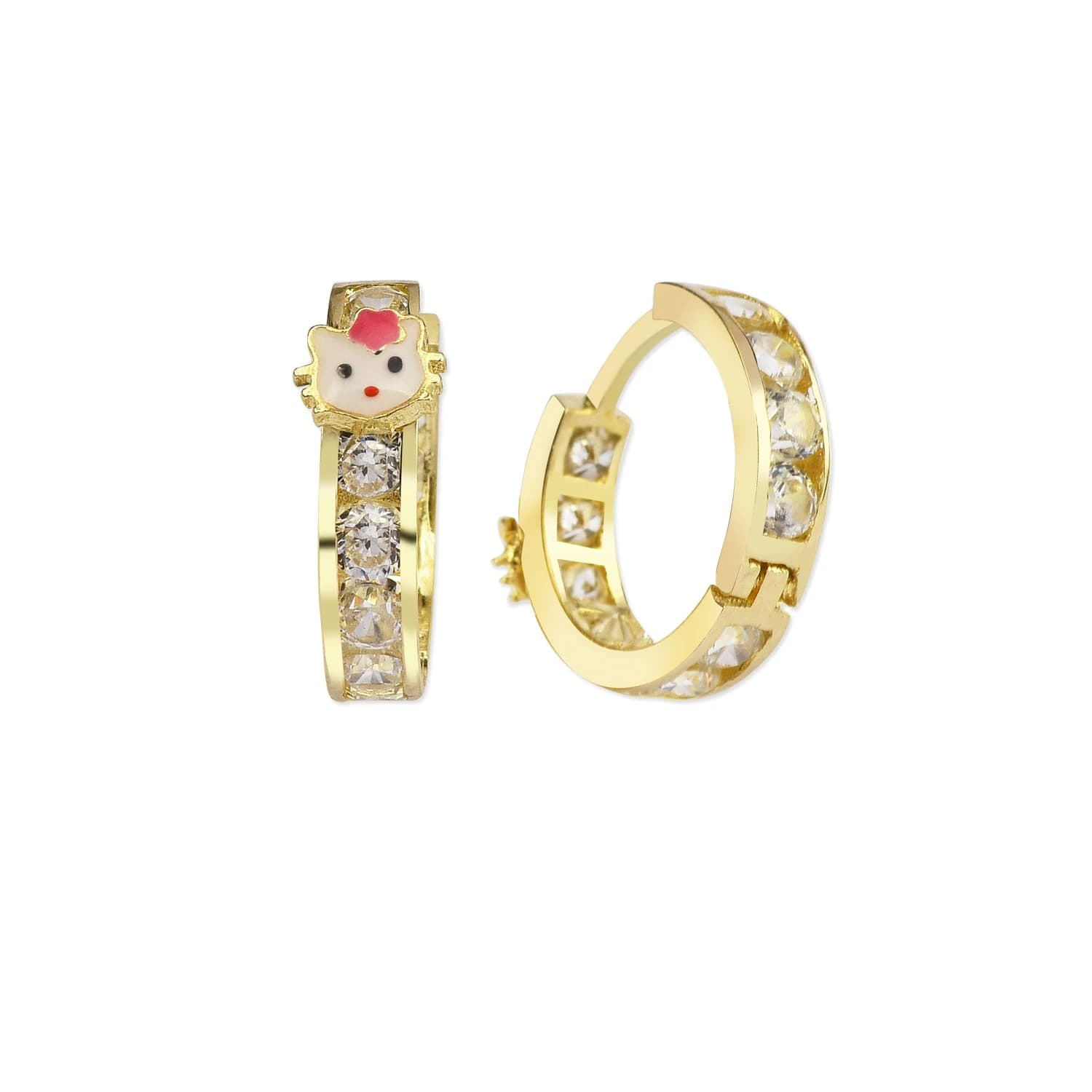 Детски обеци от жълто злато с бели цирконий - Image 1