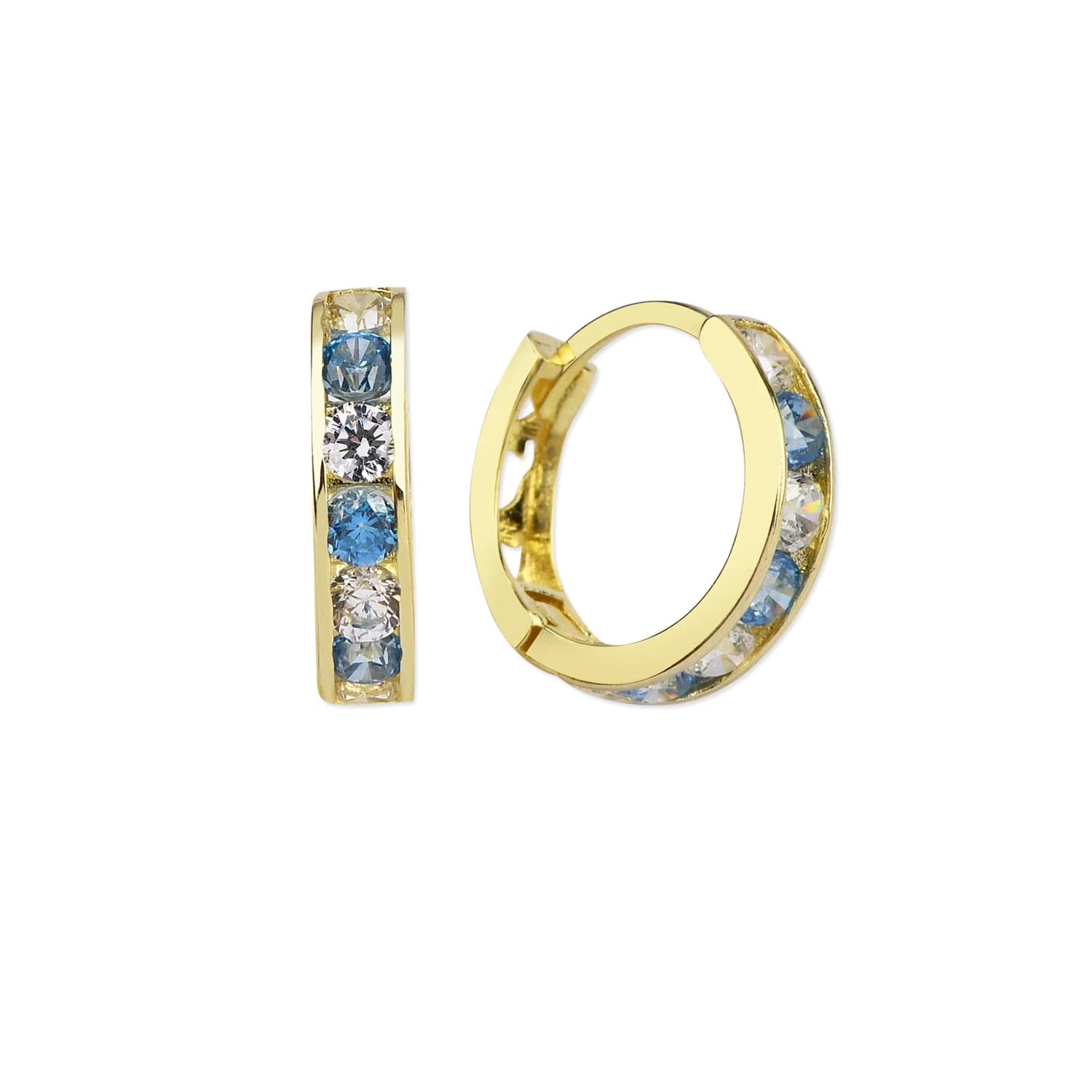 Детски обеци от жълто злато с бели и сини цирконий - Image 1
