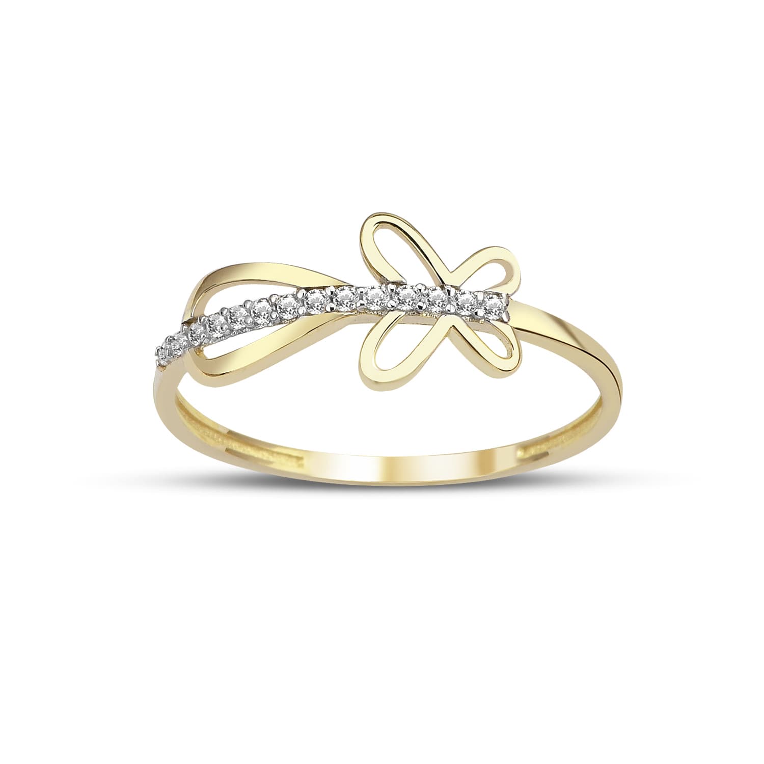 Пръстен от жълто злато с бели цирконий - Image 1