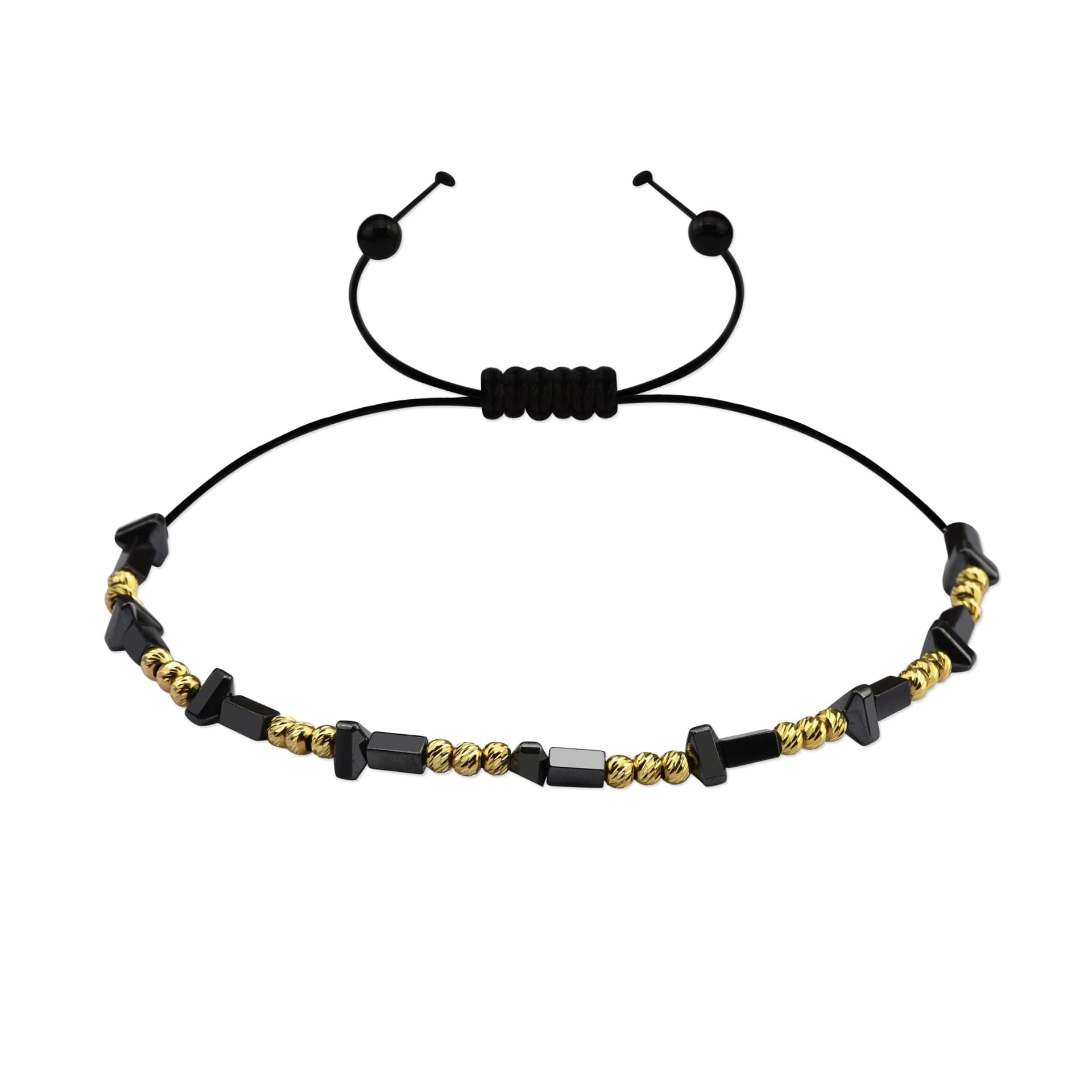 Гривна с черни мъниста и златни топчета - Image 1