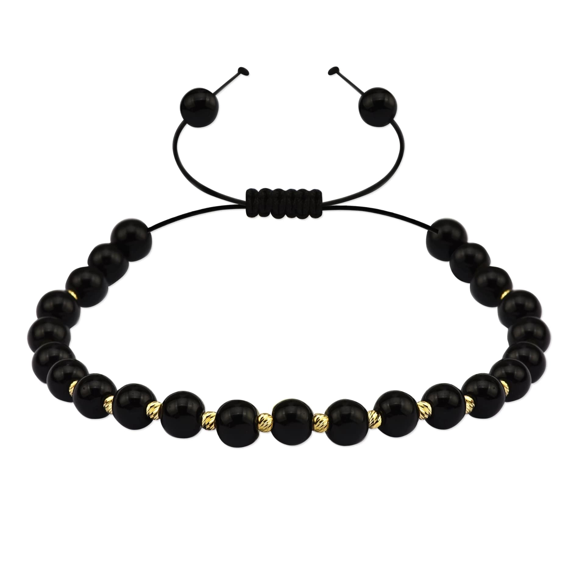 Гривна с черни мъниста и златни топчета - Image 1