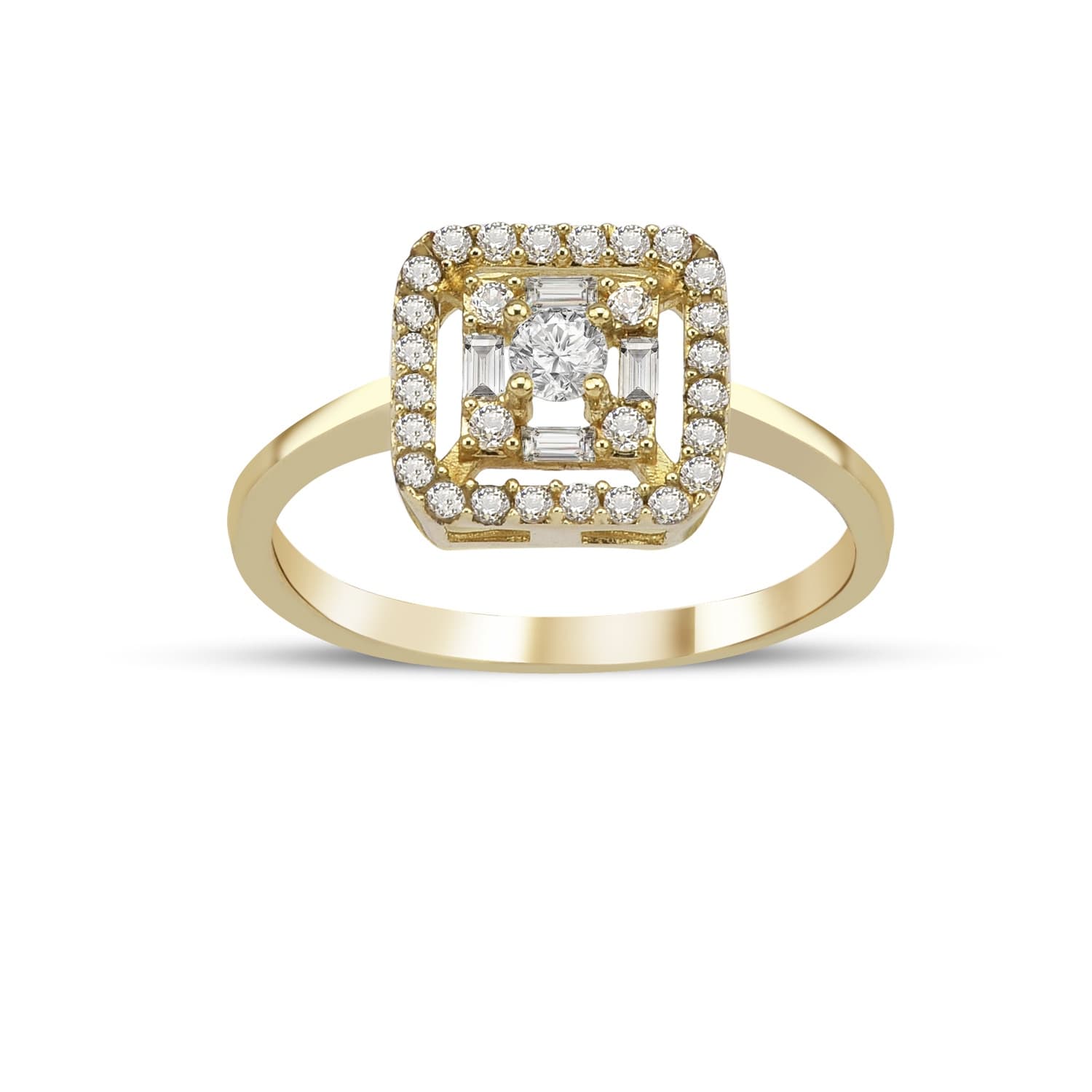 Пръстен от жълто злато с бели цирконий - Image 2