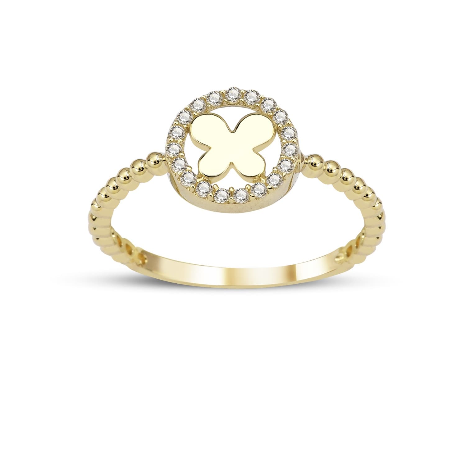 Пръстен от жълто злато с бели цирконий - Image 1