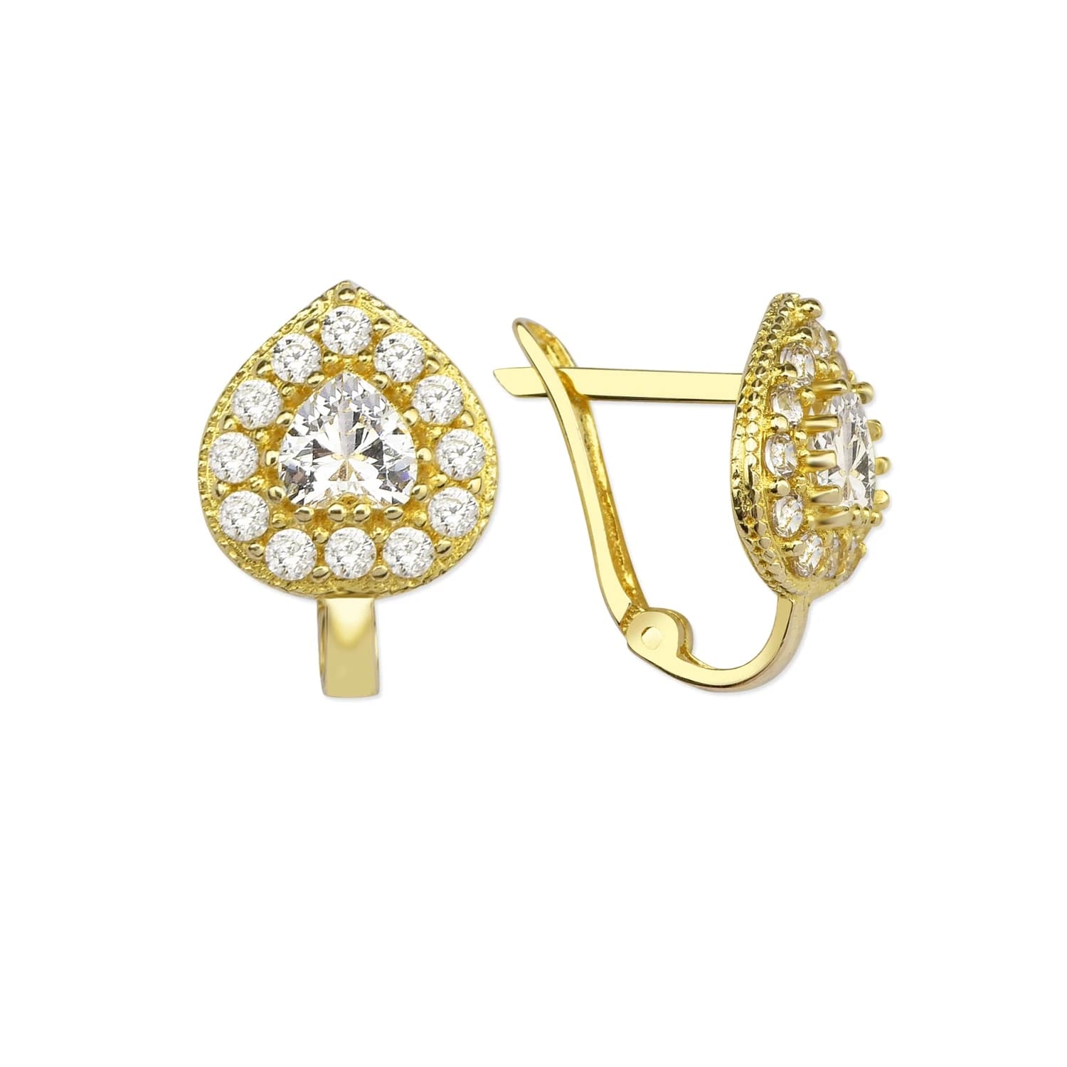 Детски обеци от жълто злато с бели цирконий - Image 1