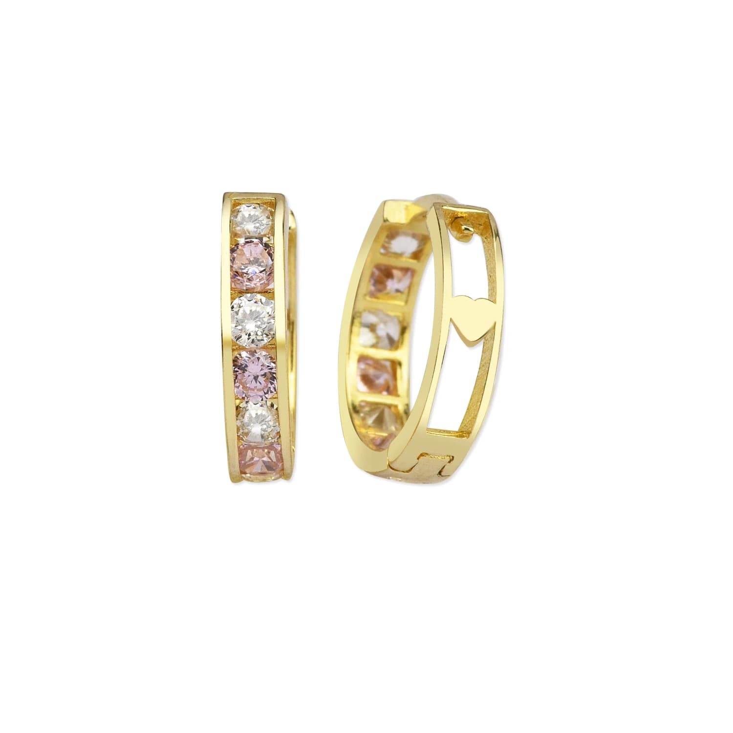 Детски обеци от жълто злато с бели и розови цирконий - Image 1
