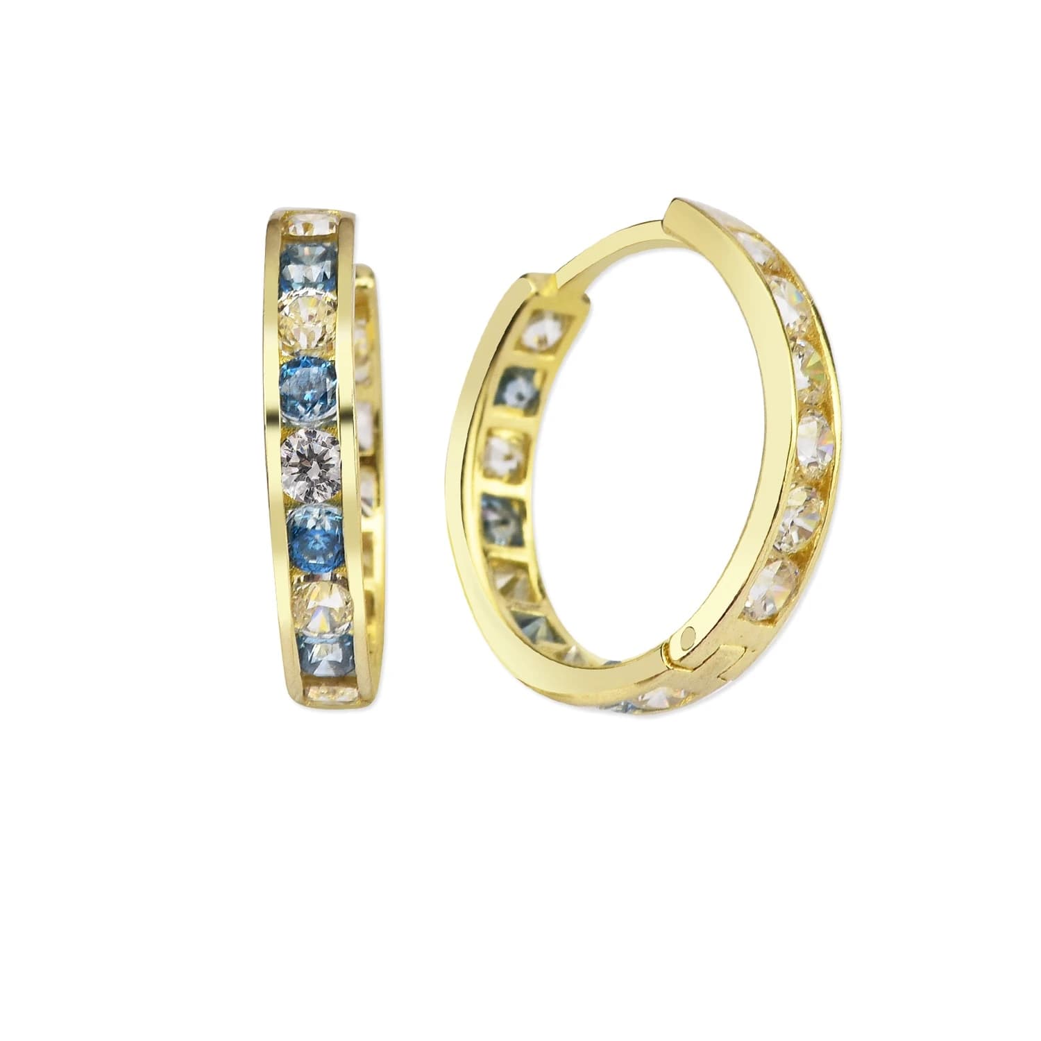 Детски обеци от жълто злато с бели и сини цирконий - Image 1