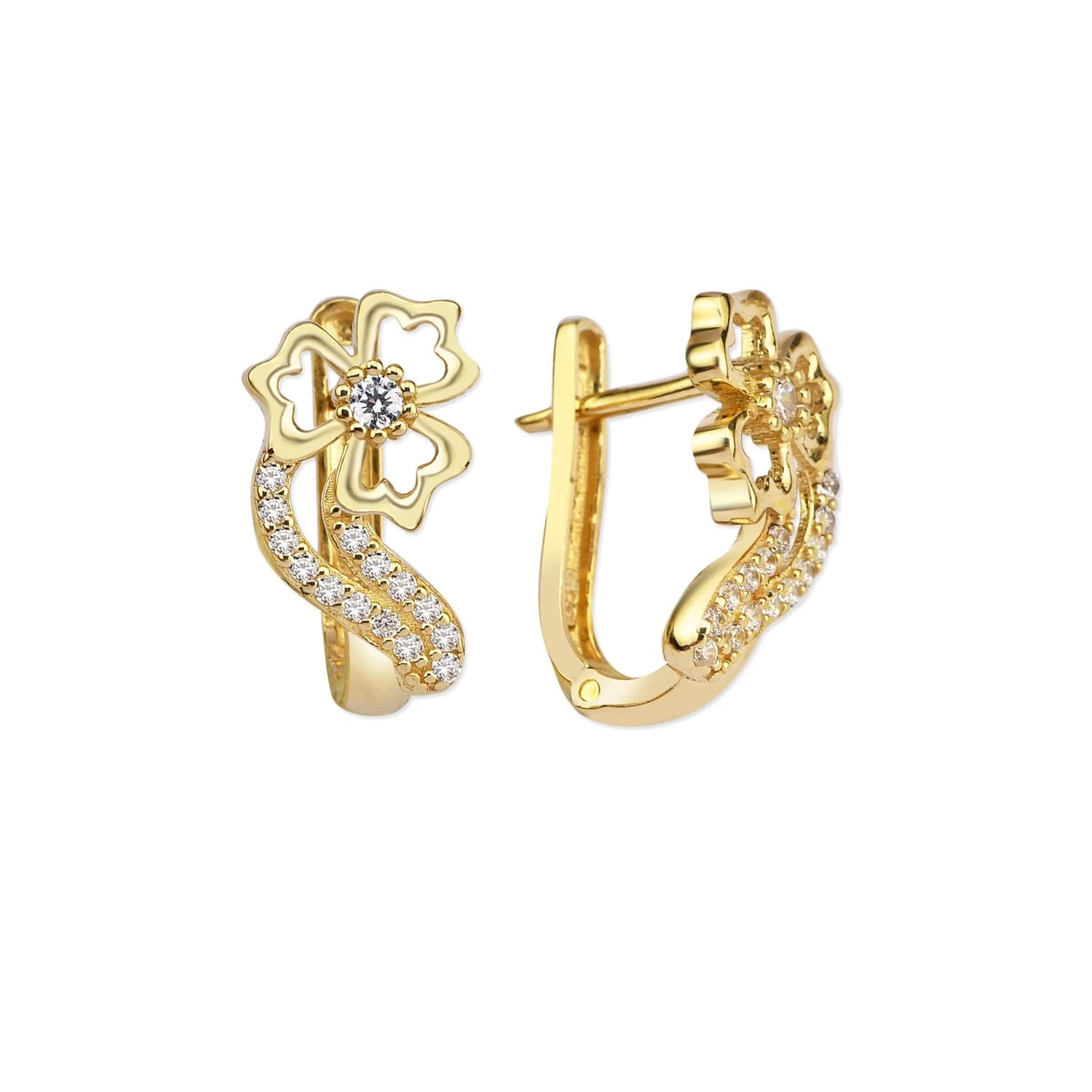 Обеци от жълто злато с бели цирконий - Image 1