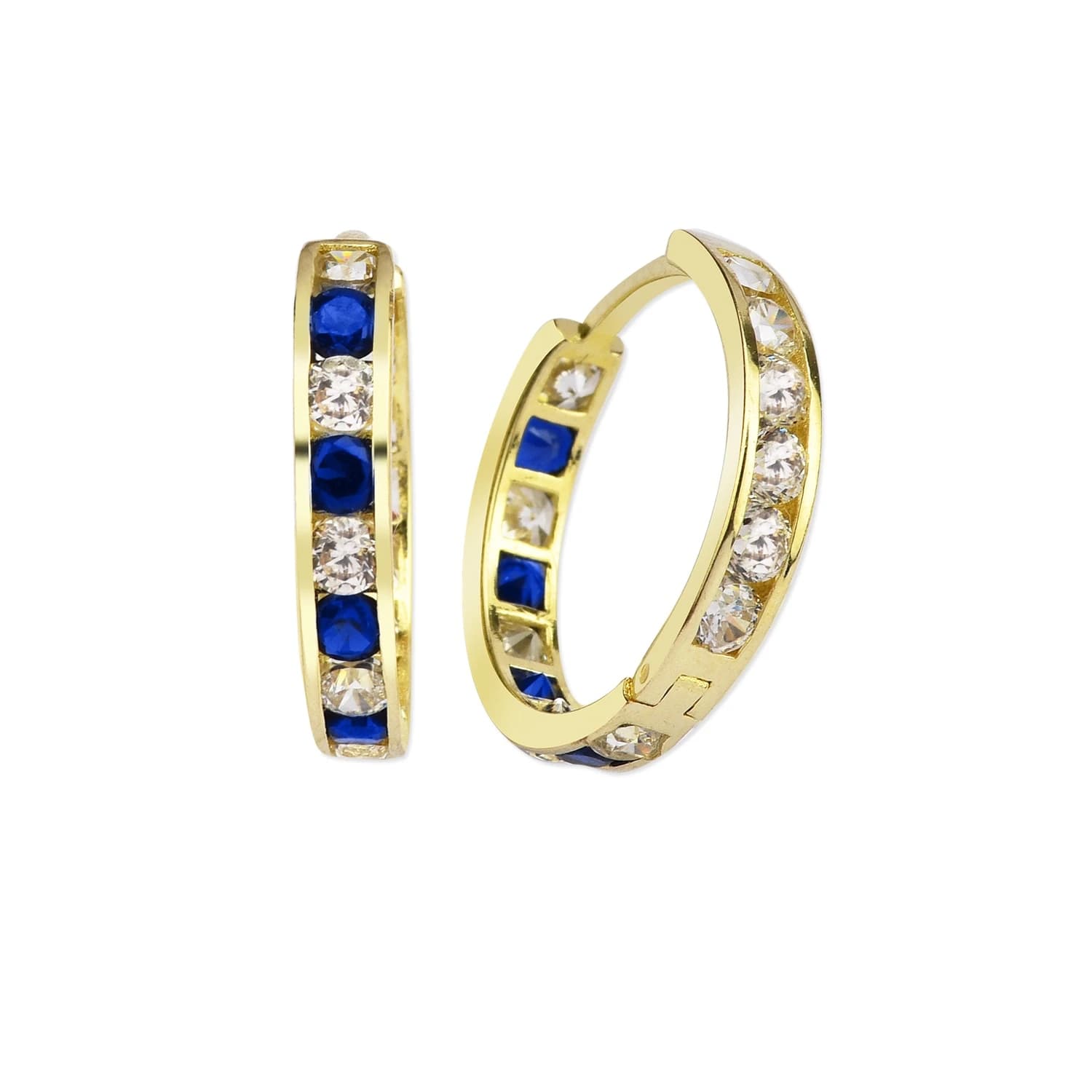 Детски обеци от жълто злато с бели и сини цирконий - Image 1