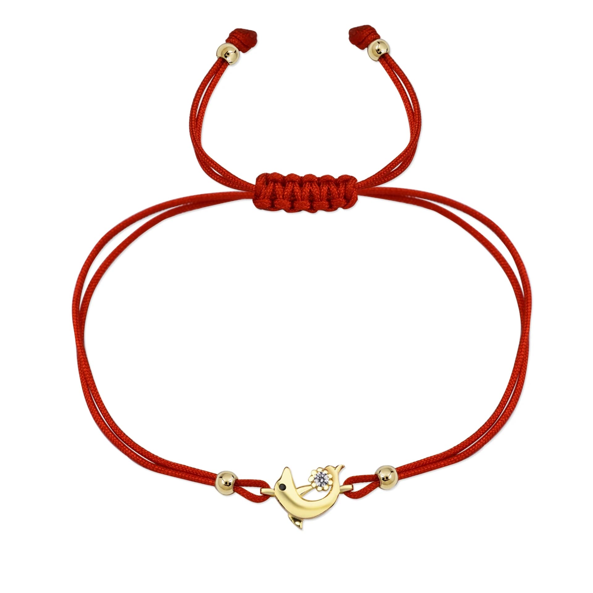 Гривна с червен конец Делфин с бели цирконий - Image 1
