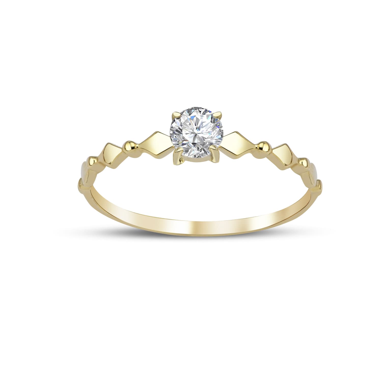 Годежен пръстен от жълто злато с бели цирконий - Image 2