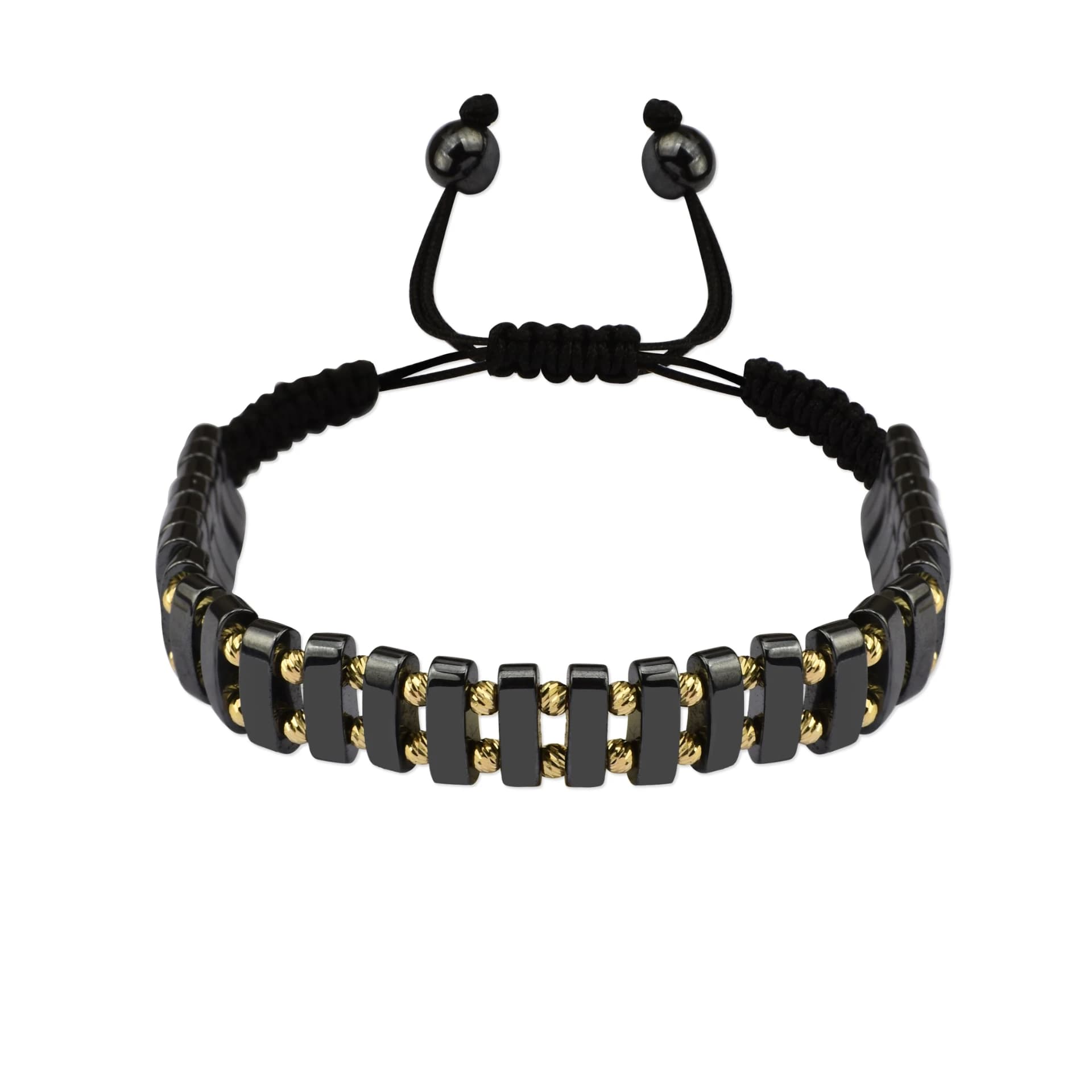 Гривна с черни мъниста и златни топчета - Image 1