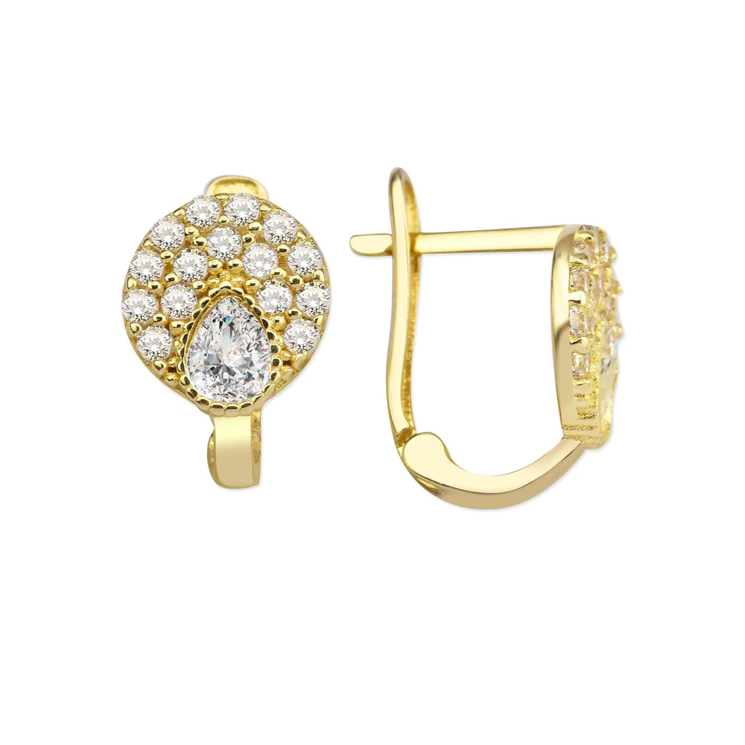 Детски обеци от жълто злато с бели цирконий - Image 1