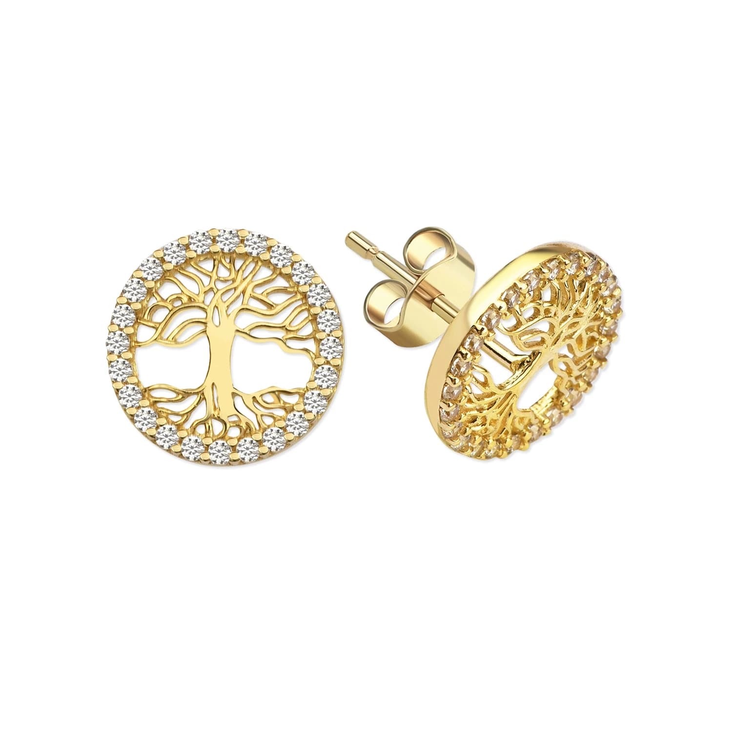 Обеци от жълто злато с бели цирконий - Image 1