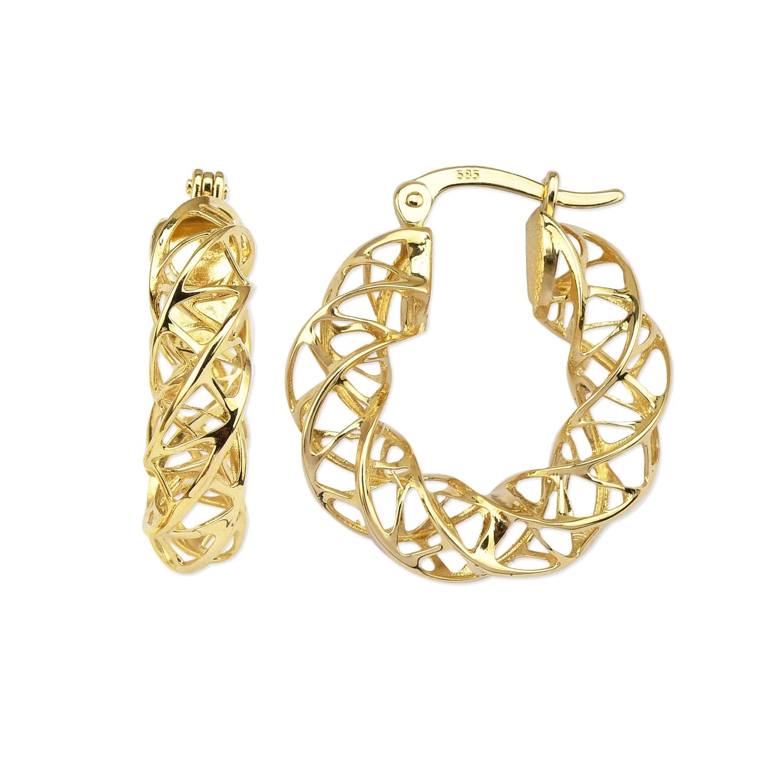 Обеци от жълто злато с бели цирконий - Image 1